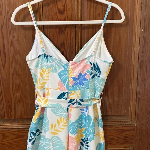 Tropical Print Wide Leg Vacation Ankle Jumpsuit Size Small Colorful - Picture 6 of 7
